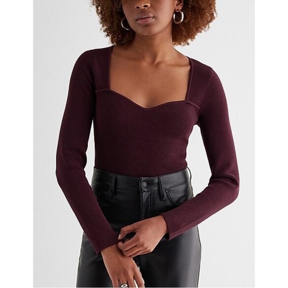 Express Sweaters - Express Women’s Burgundy Long Sleeve Sweater | Sweetheart Neckline | Size Small